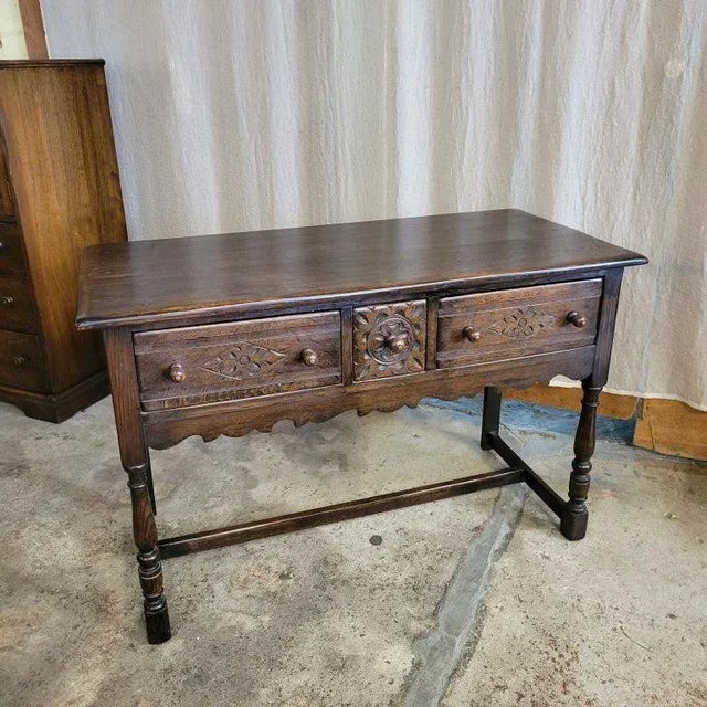 Antique English Oak Carved Dresser Base Circa 1900 For Sale - Image 13 of 13