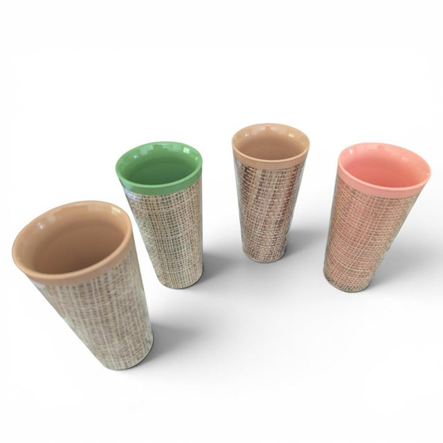 Mid Century Modern Raffia Wrapped Acrylic Drinking Cups- Set of 4 For Sale - Image 4 of 16