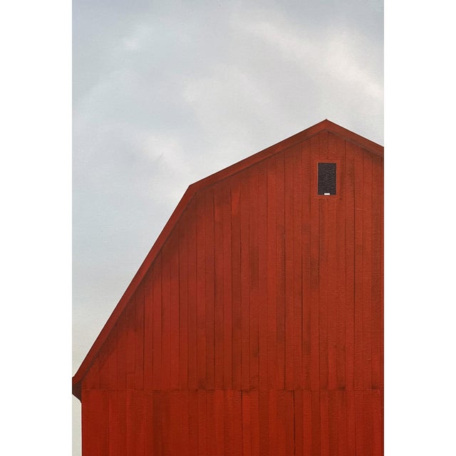 Midwinter by Justin Wheatley | Acrylic on Canvas Red Barn in Snow For Sale In Denver - Image 6 of 11