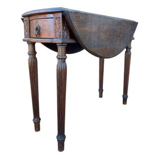 Spanish Neoclassical Oak Drop-Leaf Table with Drawer, Early 20th Century For Sale
