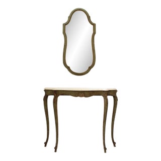 1960's Antique Carved Demilune Marble Top Console/Mirror For Sale
