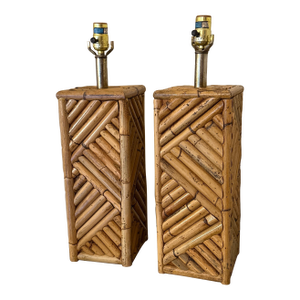 Midcentury Boho Style Bamboo Table Lamp ~ a Pair