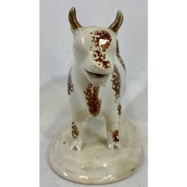 Figurative Antique Sponge-Ware Staffordshire Cow Creamer Figurine in Ivory Color Made in England - Circa 1860’s For Sale - Image 3 of 10