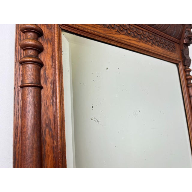 Antique French Oak Wall Mirror wirh Carved Frame For Sale - Image 12 of 14