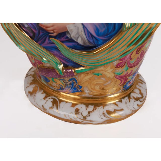 Hot Pink Monumental and Masterful Pair of French Paris Porcelain Hand-Painted Vases For Sale - Image 8 of 16