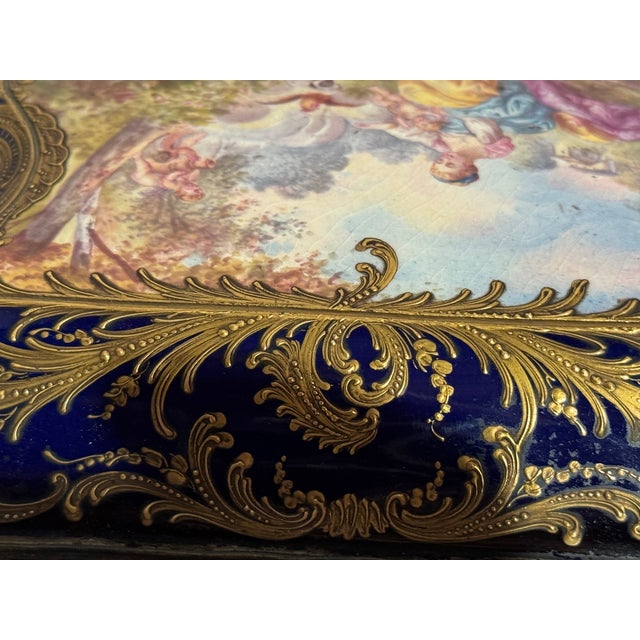 1860s Sevres Rococo Blue Gilt Porcelain Jewelry Box For Sale - Image 9 of 13