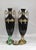 Tall Neoclassic Style Heavy Ceramic Black Colored Vases/Urns Mounted to Round Brass Bottoms Accented by Extended Brass Handles - A Pair For Sale - Image 11 of 12