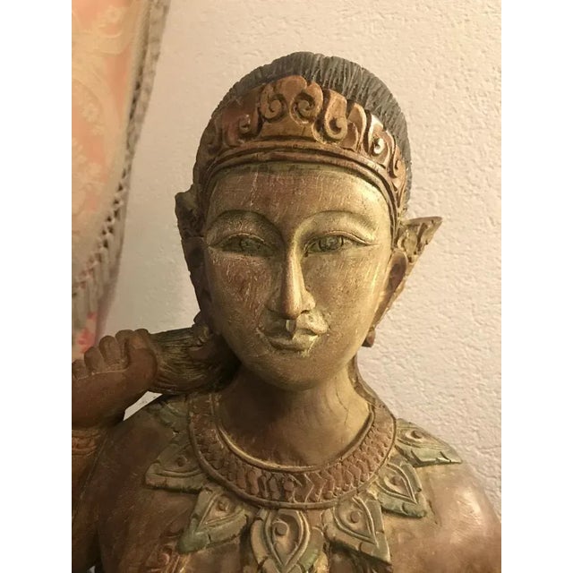 Asian Antique Asian Handmade Wooden Statue For Sale - Image 3 of 13