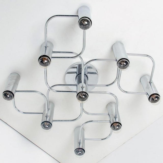 Metal Geometric Silver Chrome Leola Flush Mount, 1970s For Sale - Image 7 of 12