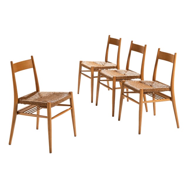 Oak Dining Chairs with Papercord Seats, 1970s, Set of 4 For Sale