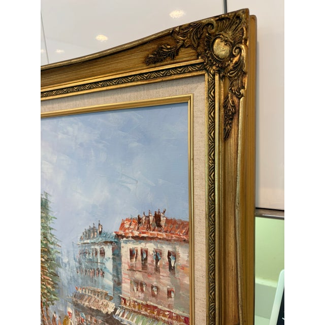 Vintage Signed Burnet Paris Street Scene Oil Painting in Ornate Gilt Frame For Sale - Image 9 of 14
