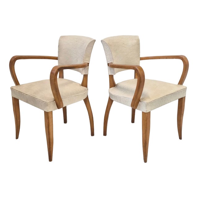 Vintage Bridge Armchairs in Beech and Skai, 1950s, Set of 2 For Sale