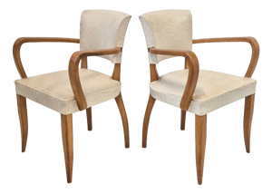 Vintage Bridge Armchairs in Beech and Skai, 1950s, Set of 2