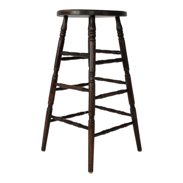 Antique Farmhouse Turned Leg Wood Stool For Sale