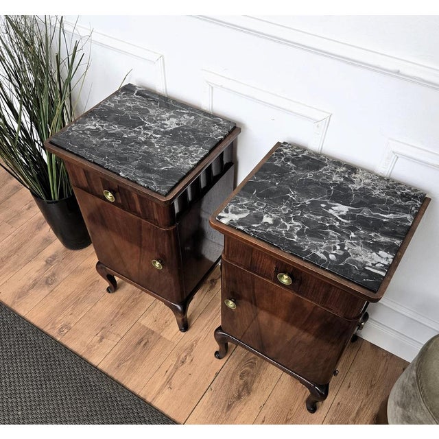 Metal Italian Art Deco Nightstands in Walnut, 1940s, Set of 2 For Sale - Image 7 of 11