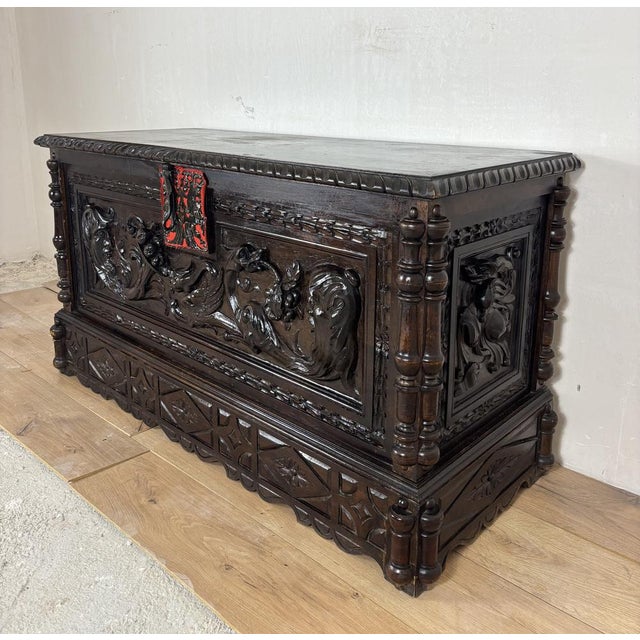 Spanish Renaissance Carved Storage Chest with Lift Top, Late 19th Century For Sale - Image 6 of 11