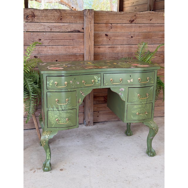 Antique Solid Wood Vanity or Console – Custom Hand-Painted Boho Tropical Décor For Sale - Image 11 of 12