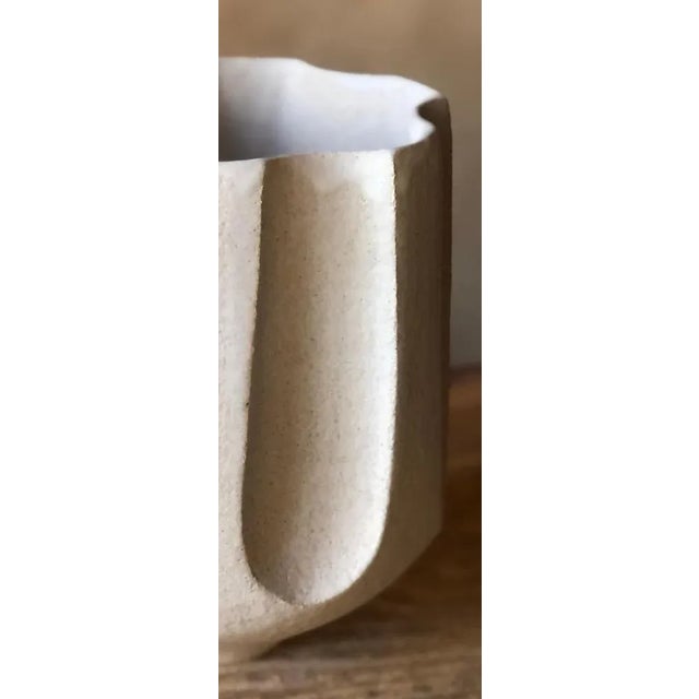 Contemporary Multi Facetted Vase with White Crackle Glaze by Sophie Vaidie For Sale - Image 3 of 6