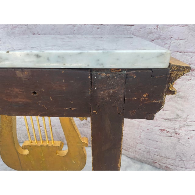 Gold Swedish Gustavian Giltwood Console Table With Lyre and Marble Top For Sale - Image 8 of 10