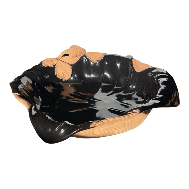 1990s Italian Pottery Bowl With Black Gloss Finish For Sale