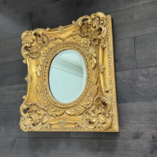 Mid-20th Century Baroque Style Ornate Gilded Wall Mirror 17.5"x16"x3" For Sale - Image 4 of 14