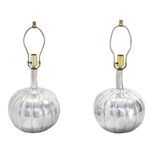Early 20th Century Vintage Metal Pumpkin Shape Table Lamps- a Pair For Sale