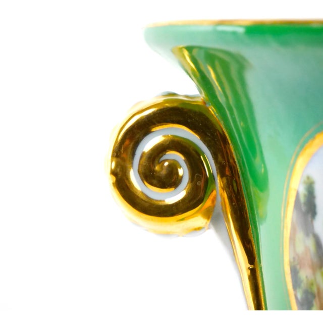 Pair Antique Paris Porcelain Parcel Gilt and Hand Painted Vases For Sale - Image 10 of 13