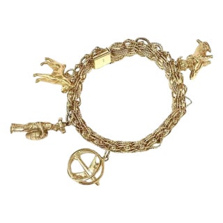 Ladies Heavy 14k Gold Charm Bracelet For Sale