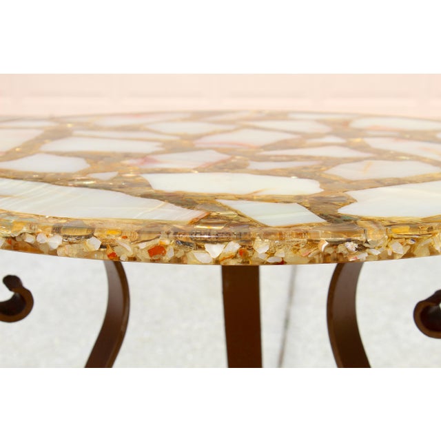 Vintage Agate, Onyx & Abalone Mosaic Side Table With Wrought Iron Base – Hollywood Regency / Mexican Modern For Sale - Image 10 of 17