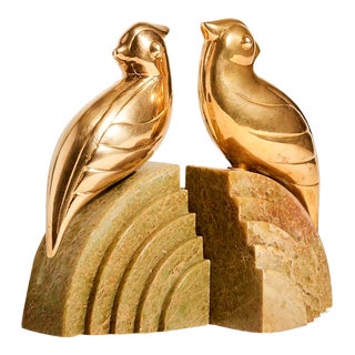 Marble and Brass Art Deco Style Bird Bookends For Sale