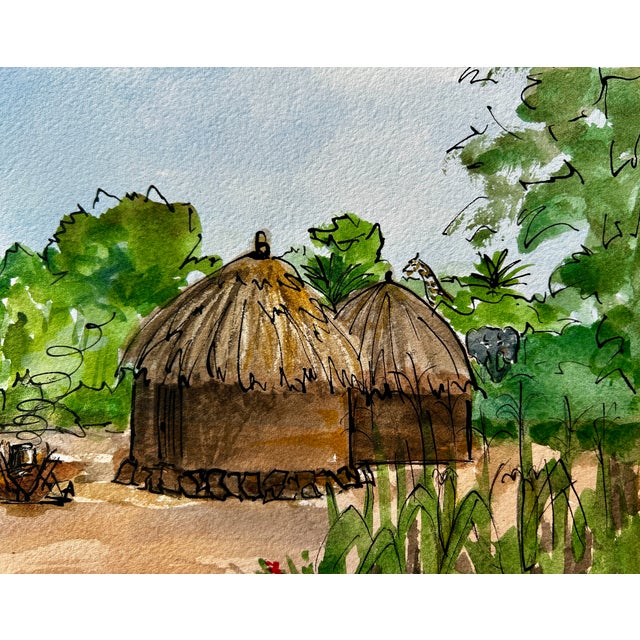 African Giclee Print of “South Sudan Village” Watercolor Painting For Sale - Image 3 of 6