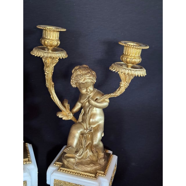 Gold 19thC French Louis XVI Gold Ormolu Clock Set - 3 Pc For Sale - Image 8 of 14