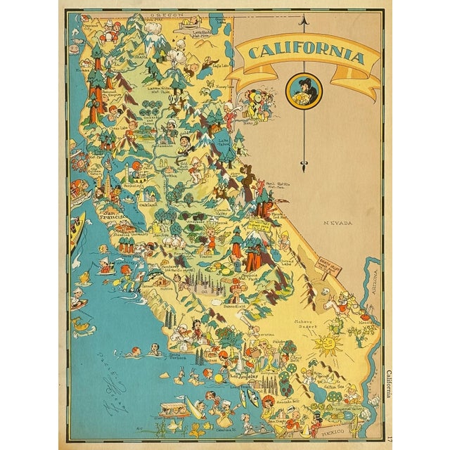 Illustration Vintage Map of California, 1935 For Sale - Image 3 of 3