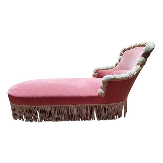 Napoleon III Pink Velvet Chaise Longue For Sale