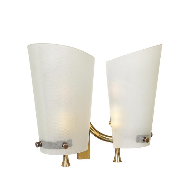 1960s Italian Mid-Century Double Shaded Textured Glass & Brass Wall Sconces - a Pair For Sale - Image 14 of 17