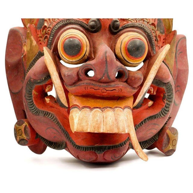 Mid-Century Folk Art Kumba Karna Masks in Wood, Indonesia, Set of 2 For Sale - Image 3 of 6
