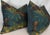 Custom pair of 16"x20" pillows covered in Dedar "Schwarzwald" in color verdue and backed in a coordinating teal linen....