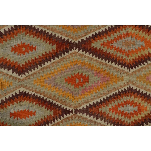 Textile 1950s Vintage Turkish Kilim Rug in Orange, Gold and Teal Geometric Patterns For Sale - Image 7 of 8