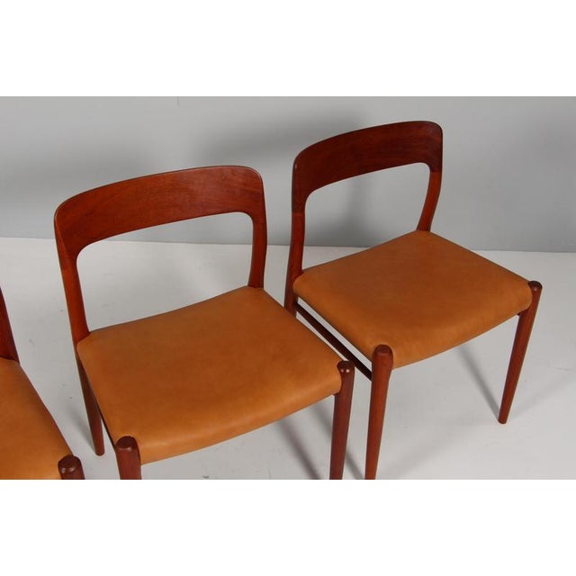 Dining Chairs in Teak and Full Grain Leather by N. O. Møller for J. L. Møllers, 1960s, Set of 4 For Sale - Image 4 of 10