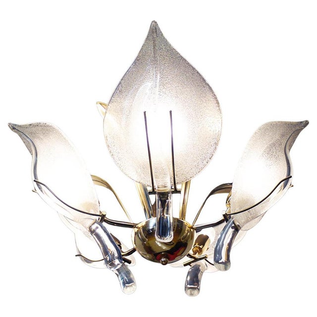 Mid-Century Italian Murano Leaf Chandelier Glass & Brass by Archimede Seguso, 1960s For Sale - Image 4 of 11