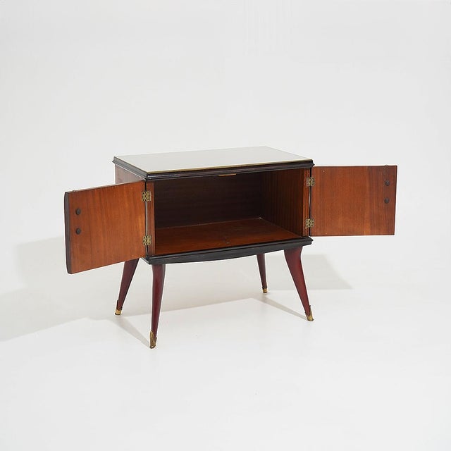 Brown Bedside Tables with Glass Top, 1950s, Set of 2 For Sale - Image 8 of 14