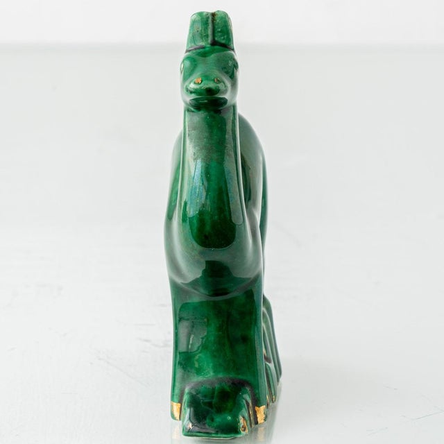 1930s Art Deco Saint-Clément Emerald Green Ceramic Deer Sculpture by Charles Lemanceau, France, 1930s For Sale - Image 5 of 10