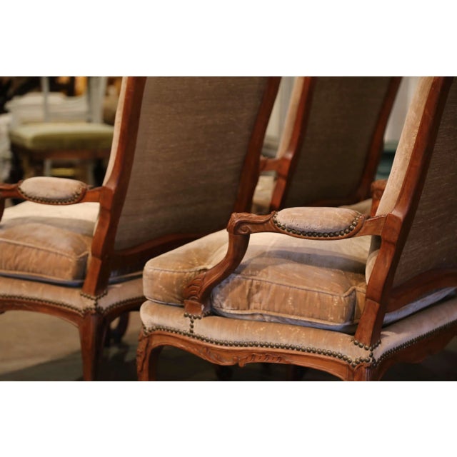 19th Century French Louis XV Carved Walnut Armchairs From Provence, Set of Four For Sale - Image 10 of 13