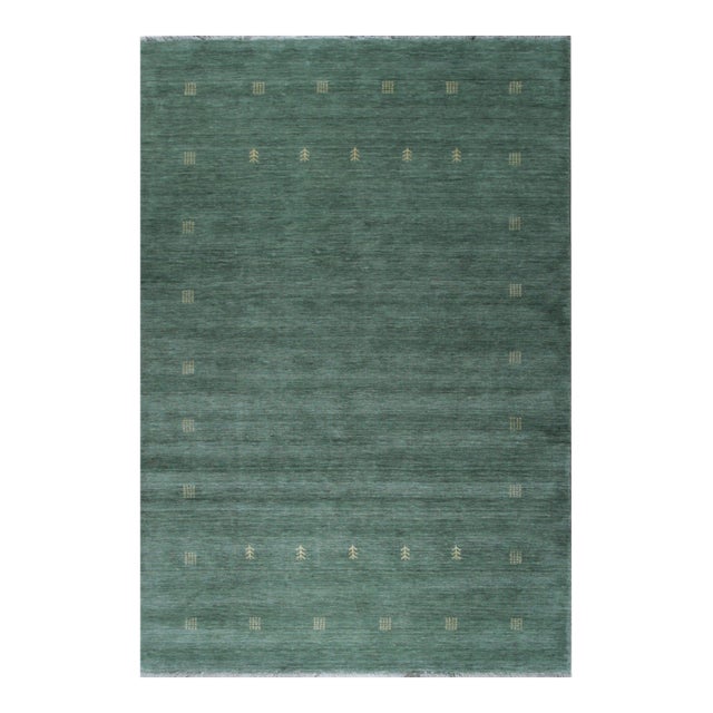 Green Solid Gabbeh Hand-Knotted Wool Rug 10x14 For Sale