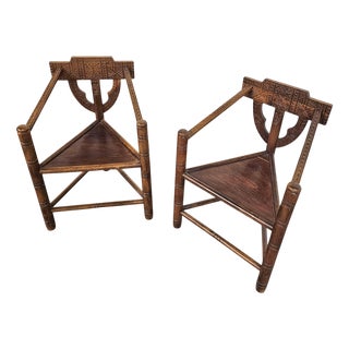 Swedish Carved Monk Chairs attributed to Bernhard Hoettger, Sweden, 1940s, Set of 2 For Sale