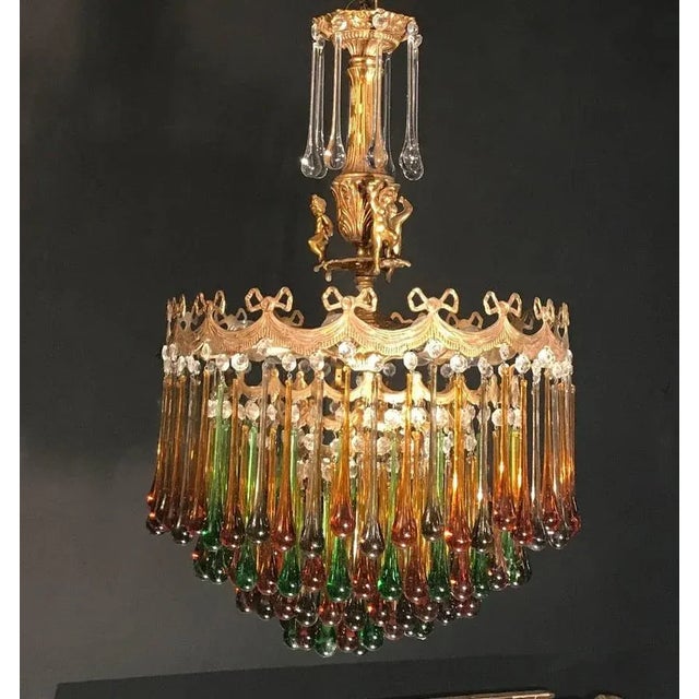 Italian Brass and Multicolored Teardrop Chandelier, 1930s For Sale - Image 17 of 18