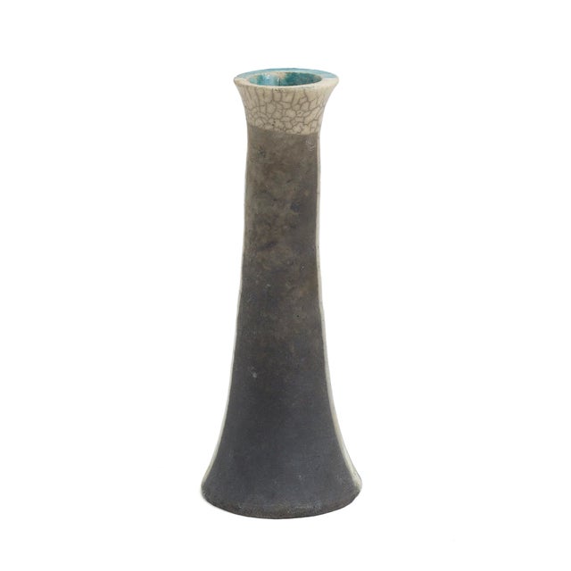 Japanese Modern White Green Raku Ceramic Stelo Wake Candle Holders by Laab Milano, Set of 2 For Sale - Image 6 of 13