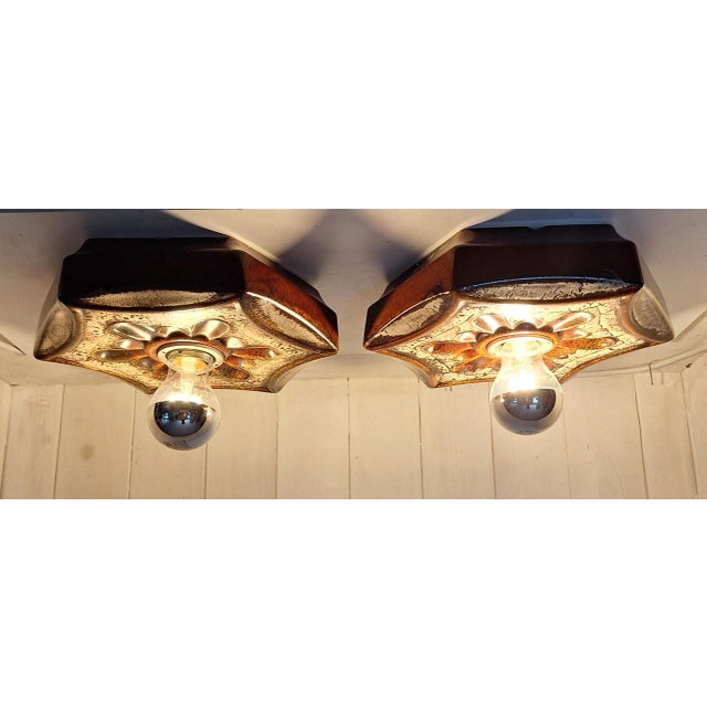 Vintage Wall Lamps in Brown-Beige Ceramic by Pan, 1970s, Set of 2 For Sale - Image 10 of 10