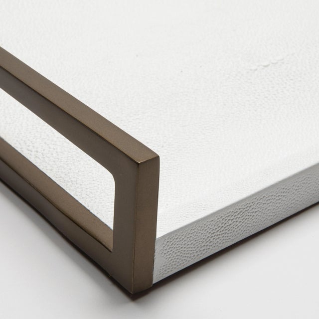 Metal Rectangular Tray in White Shagreen With Bronze Patina Brass by R&y Augousti For Sale - Image 7 of 7