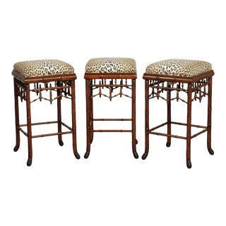 William Switzer Faux Bamboo Set Of Three Barstools For Sale